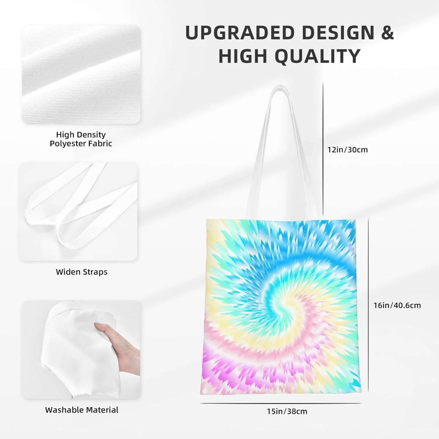 Rainbow Tie Dye Tote Bag Reusable Shoulder Tote Bag For Women Lady Vacation, Shopping, Work