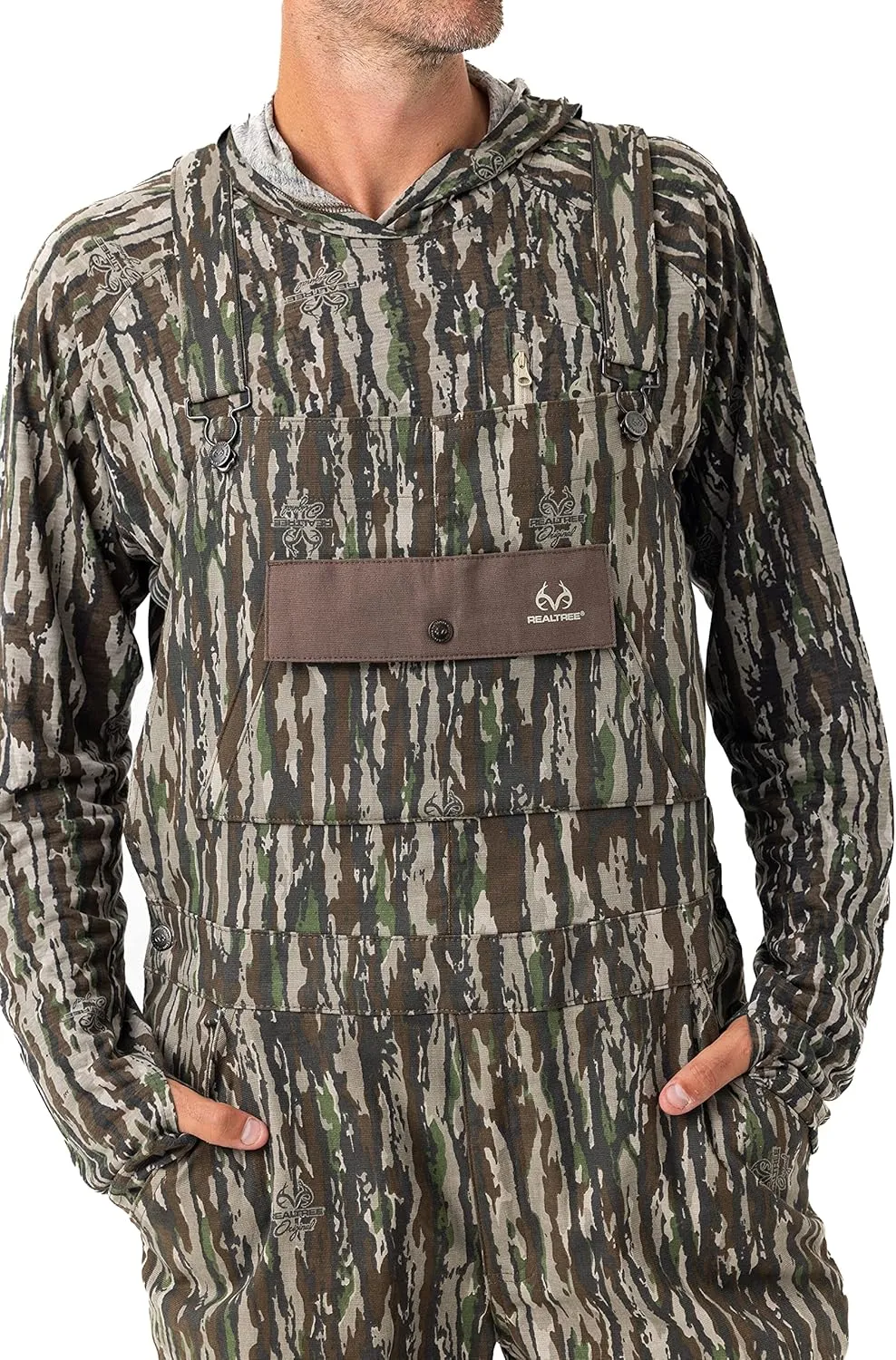 Realtree Men's Camo Hunting Cotton Bib Overalls, All-season Uninsulated Camouflage Bib Overalls for Outdoor Activities