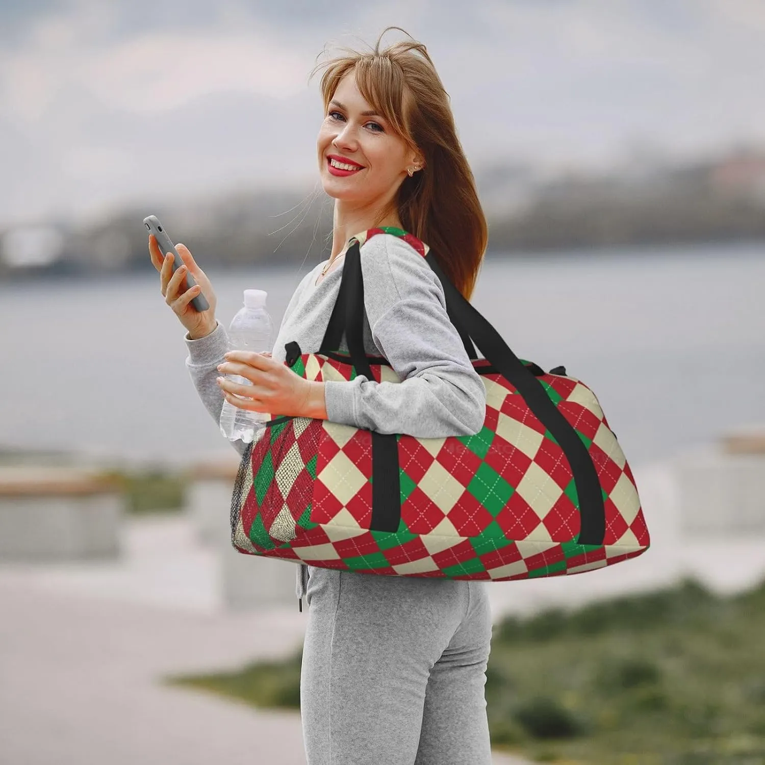 Red And Green Plaid Travel Duffel Bag Large Foldable Waterproof Overnight Bag For Beach Swim Bags Pool Sports Gym