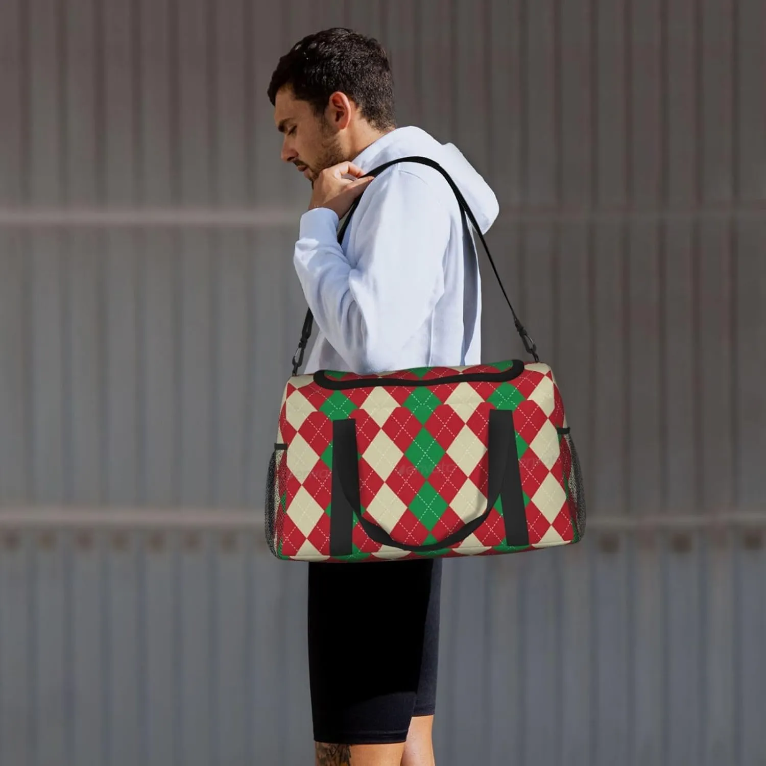 Red And Green Plaid Travel Duffel Bag Large Foldable Waterproof Overnight Bag For Beach Swim Bags Pool Sports Gym