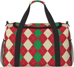 Red And Green Plaid Travel Duffel Bag Large Foldable Waterproof Overnight Bag For Beach Swim Bags Pool Sports Gym