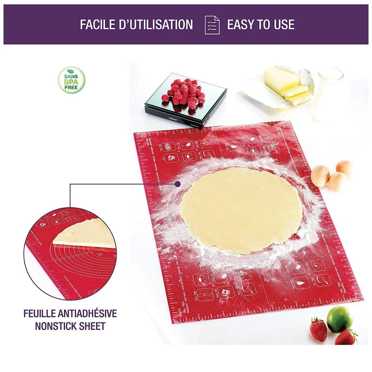 Red Reusable Non-Stick Silicone Rolling Dough Mat Cake Pastry Baking Fondant Sheet