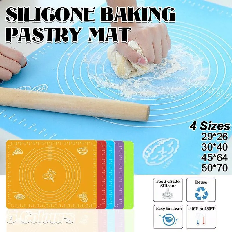 Red Reusable Non-Stick Silicone Rolling Dough Mat Cake Pastry Baking Fondant Sheet
