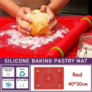 Red Reusable Non-Stick Silicone Rolling Dough Mat Cake Pastry Baking Fondant Sheet
