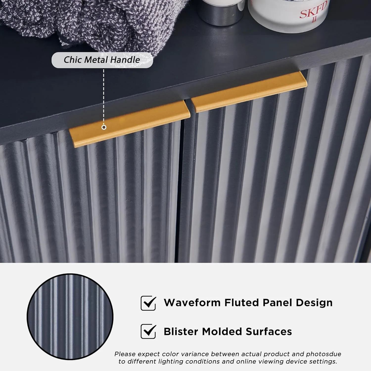 RedLemon 68" Tall Corner Cabinet, Modern Fluted Storage Cabinet with Faux Marble Top & Adjustable Shelves, Curved Profile Design, Space Saver for Bathroom, Living Room, Kitchen, Dark Grey