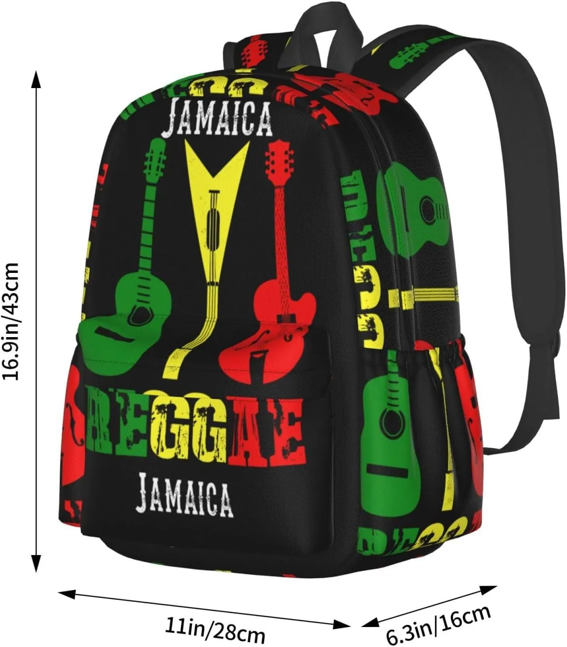 Reggae Guitar Jamaican Music Casual Backpacks Large Travel Backpack Laptop Rucksack Sports Daypack Adjustable Strap Bag for Camping Hiking