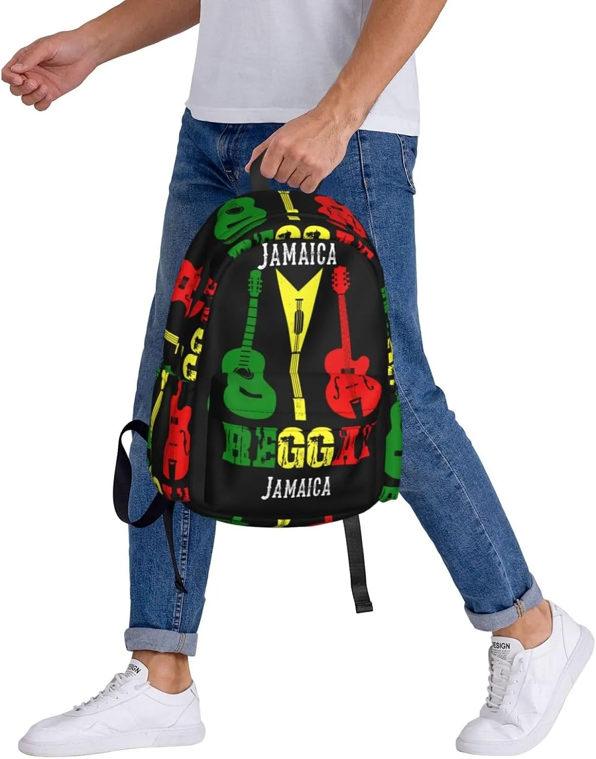 Reggae Guitar Jamaican Music Casual Backpacks Large Travel Backpack Laptop Rucksack Sports Daypack Adjustable Strap Bag for Camping Hiking