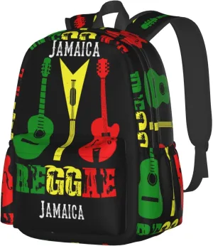 Reggae Guitar Jamaican Music Casual Backpacks Large Travel Backpack Laptop Rucksack Sports Daypack Adjustable Strap Bag for Camping Hiking