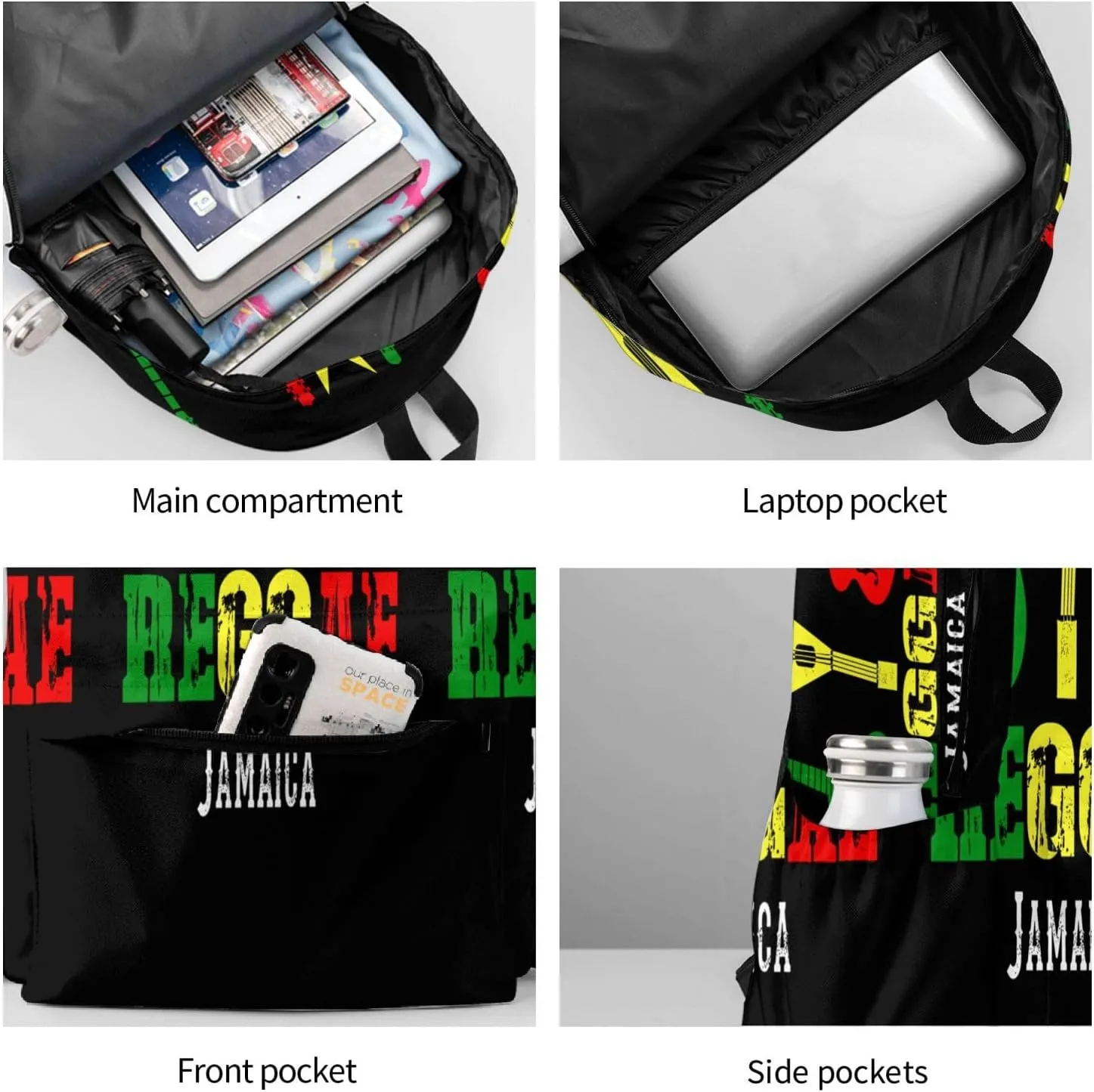 Reggae Guitar Jamaican Music Casual Backpacks Large Travel Backpack Laptop Rucksack Sports Daypack Adjustable Strap Bag for Camping Hiking