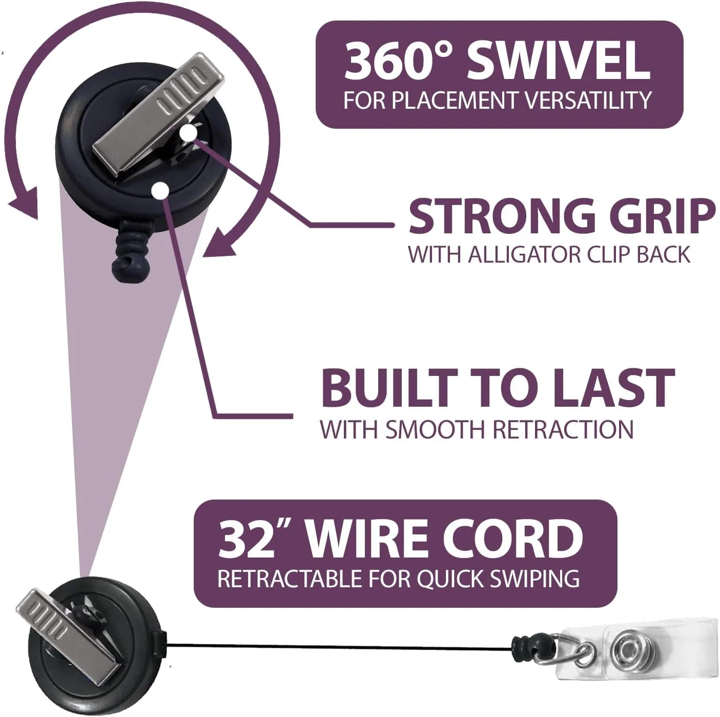 Retractable Badge Holder 32" Fashionable Badge Reels Retractable for Office Workers Teachers Students Nurses with 360° Swivel Alligator Clip Cute Badge Reel (Razzle Dazzle Purple)