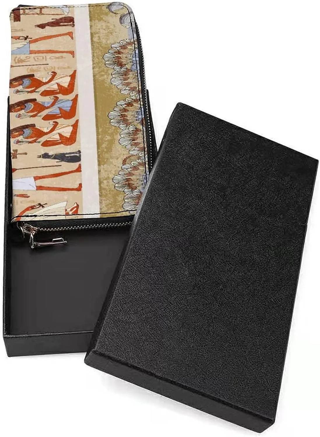 Retro Ancient Egypt Egyptian Temples Gods and Pharaohs Murals Long Clutch Wallet, Long Handbag with Removable Wristlet Strap, PU Leather Zip Purse, Credit Pass Case Card-Holder for Men Women