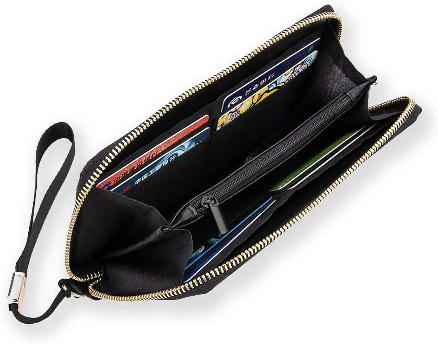 Retro Ancient Egypt Egyptian Temples Gods and Pharaohs Murals Long Clutch Wallet, Long Handbag with Removable Wristlet Strap, PU Leather Zip Purse, Credit Pass Case Card-Holder for Men Women