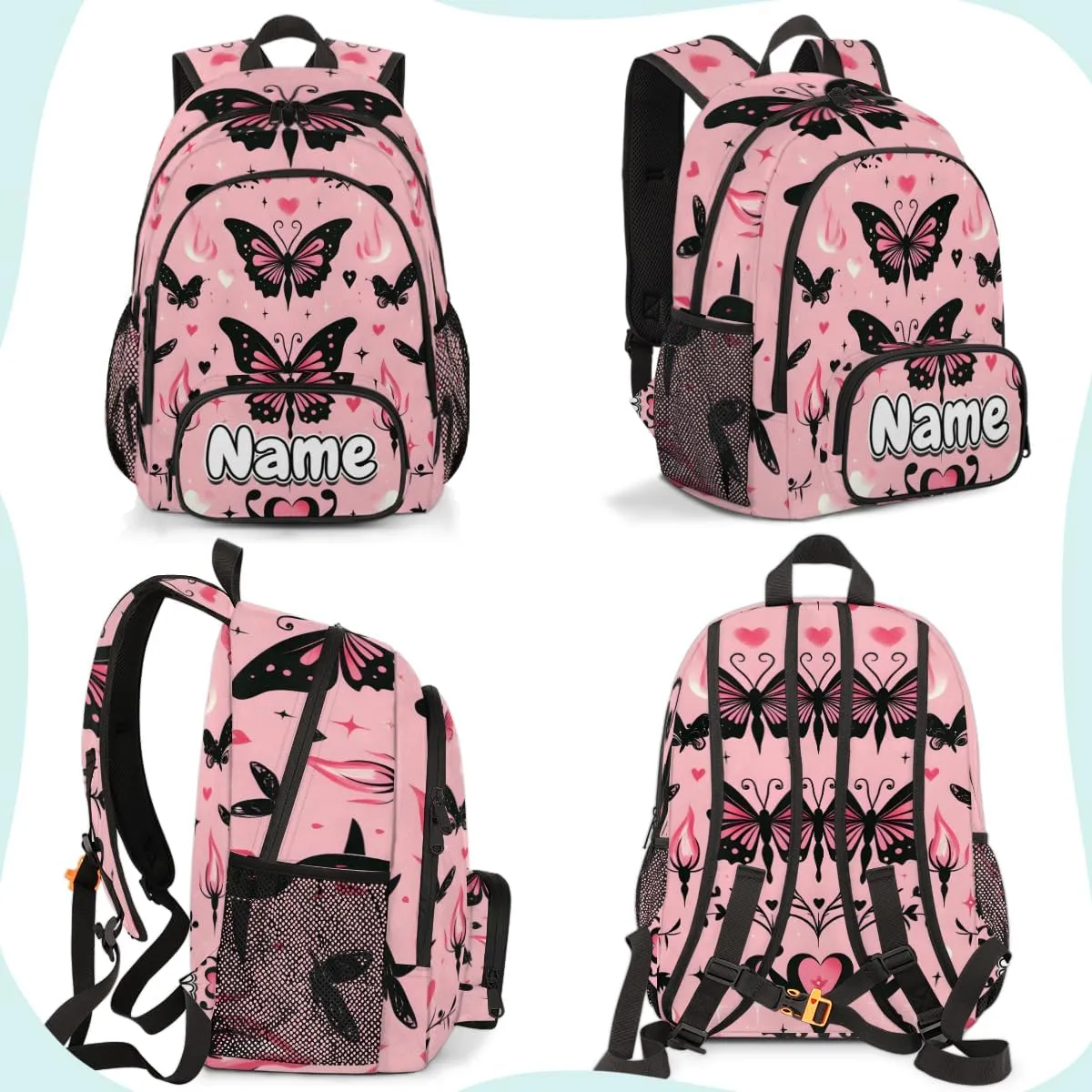 Retro Butterfly Large Custom Backpack with Name Lightweight Personalized Shoulder Bag Backpack for Women Men Waterproof Casual Daypack Laptop Bag 16.7in
