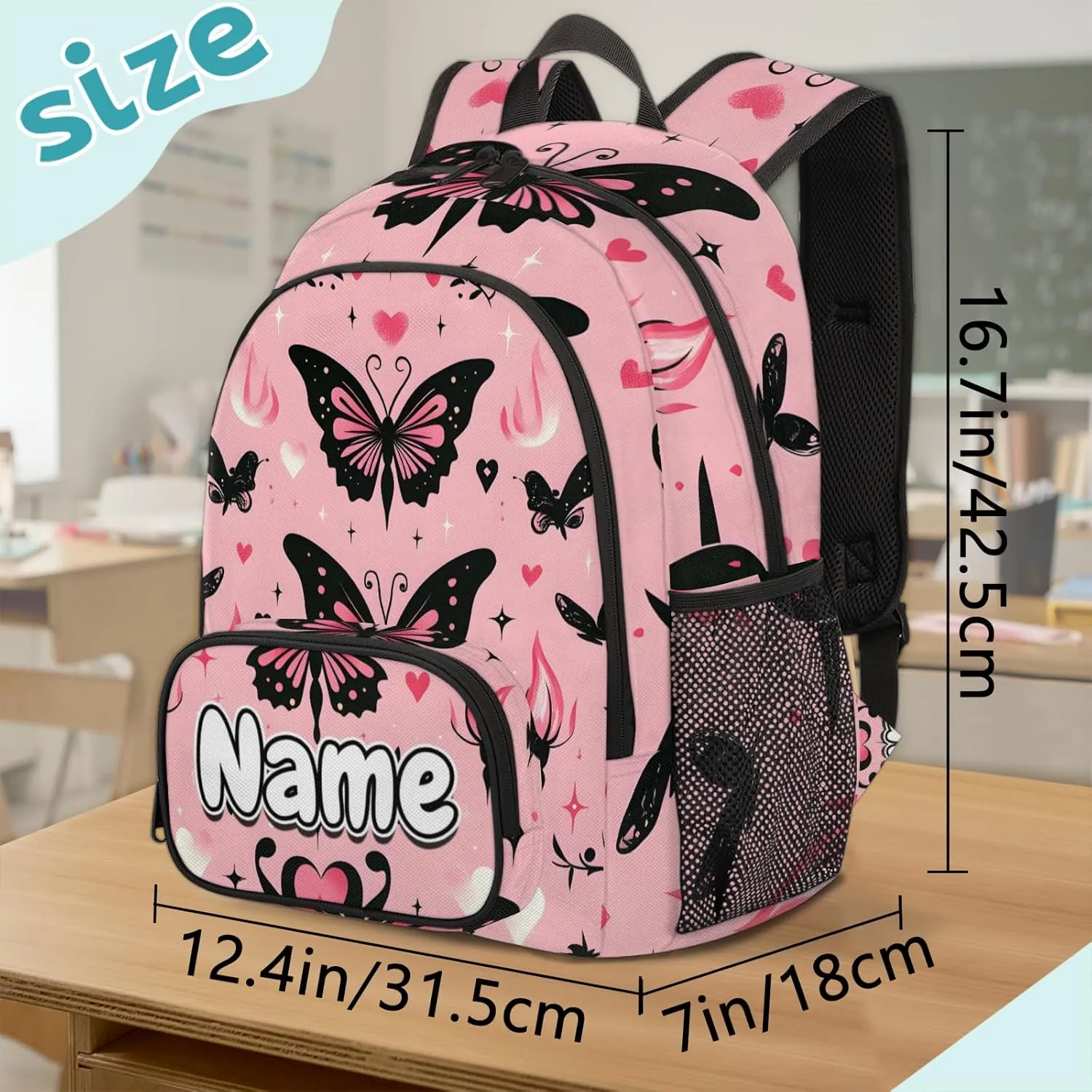 Retro Butterfly Large Custom Backpack with Name Lightweight Personalized Shoulder Bag Backpack for Women Men Waterproof Casual Daypack Laptop Bag 16.7in