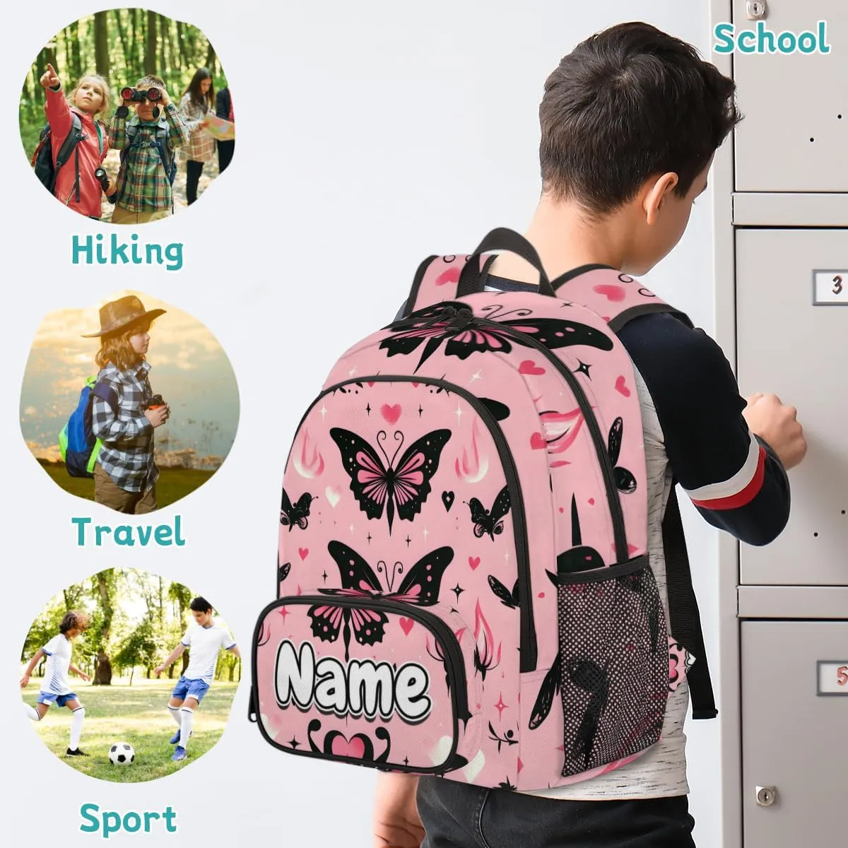 Retro Butterfly Large Custom Backpack with Name Lightweight Personalized Shoulder Bag Backpack for Women Men Waterproof Casual Daypack Laptop Bag 16.7in