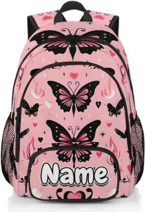 Retro Butterfly Large Custom Backpack with Name Lightweight Personalized Shoulder Bag Backpack for Women Men Waterproof Casual Daypack Laptop Bag 16.7in