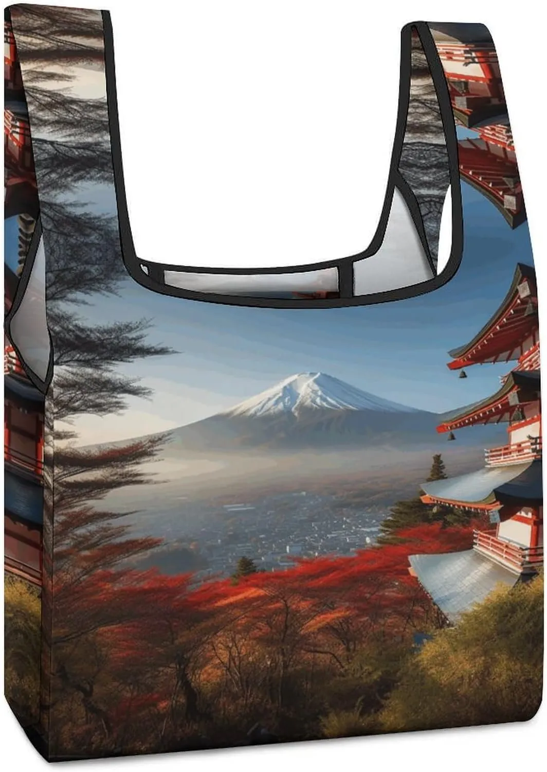 Reusable Folding Shopping Bag,Japan Mount Fuji Landscape Print Portable Storage Bag,casual Folding Shopping Bag