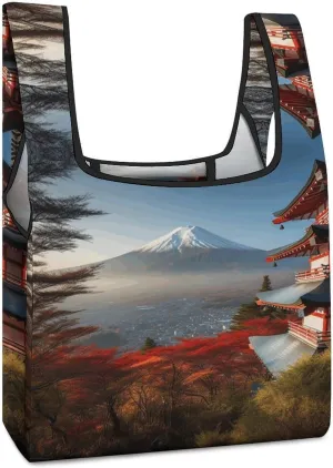 Reusable Folding Shopping Bag,Japan Mount Fuji Landscape Print Portable Storage Bag,casual Folding Shopping Bag