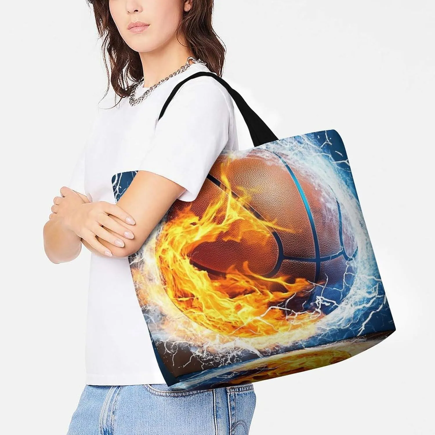 Reusable Grocery Bag for Women, Portable Large Shopping Storage Bag Casual Shoulder Handbags