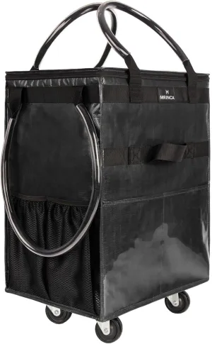 Reusable Grocery Bag with Wheels,Foldable Shopping Rolling Tote Bag,Shopping Trolley Cart with Zippered Top,Heavy Duty Handles,Lightweight,Carries Up to 66 LBS,Large,Black