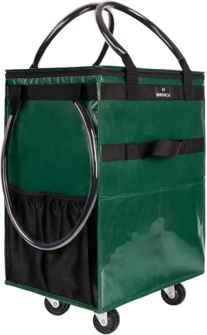 Reusable Grocery Bag with Wheels,Foldable Shopping Rolling Tote Bag,Shopping Trolley Cart with Zippered Top,Heavy Duty Handles,Lightweight,Carries Up to 66 LBS,Large,Green