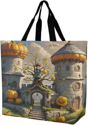 Reusable Grocery Bags,Pumpkin Loft Print Tote Bag,reusable Shopping Bags,unisex Portable Shoppers Bag for Work,Travel,Shopping