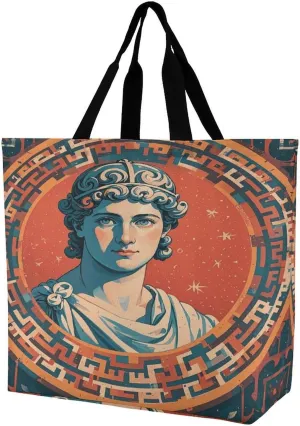 Reusable Large Capacity Shopping Bags Exquisite Stamped with Ancient Rome Printed Tote Bags Lightweight Shoulder Shopping Bags