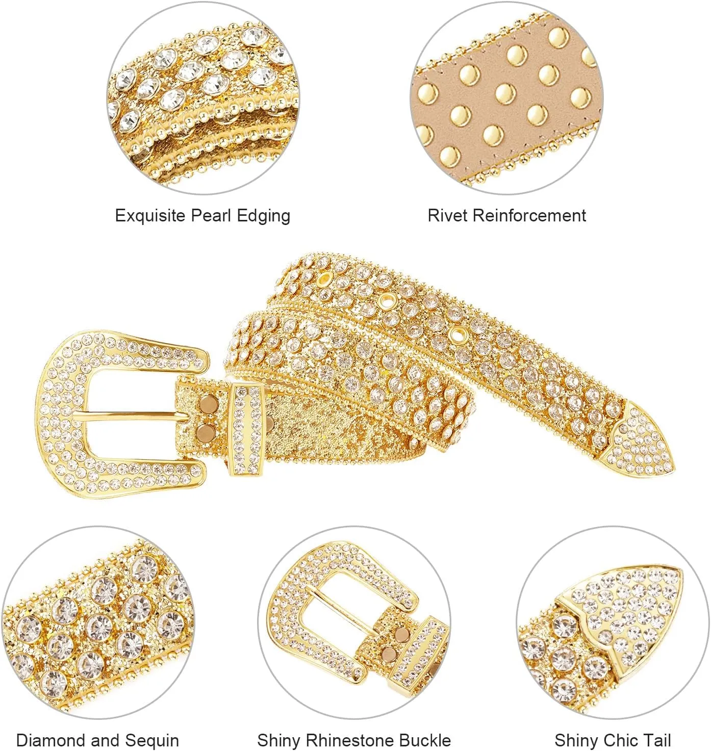 Rhinestone Belt - Shining Diamond Studded Belt for Men & Women - Cowgirl Cowboy Punk Y2K Style