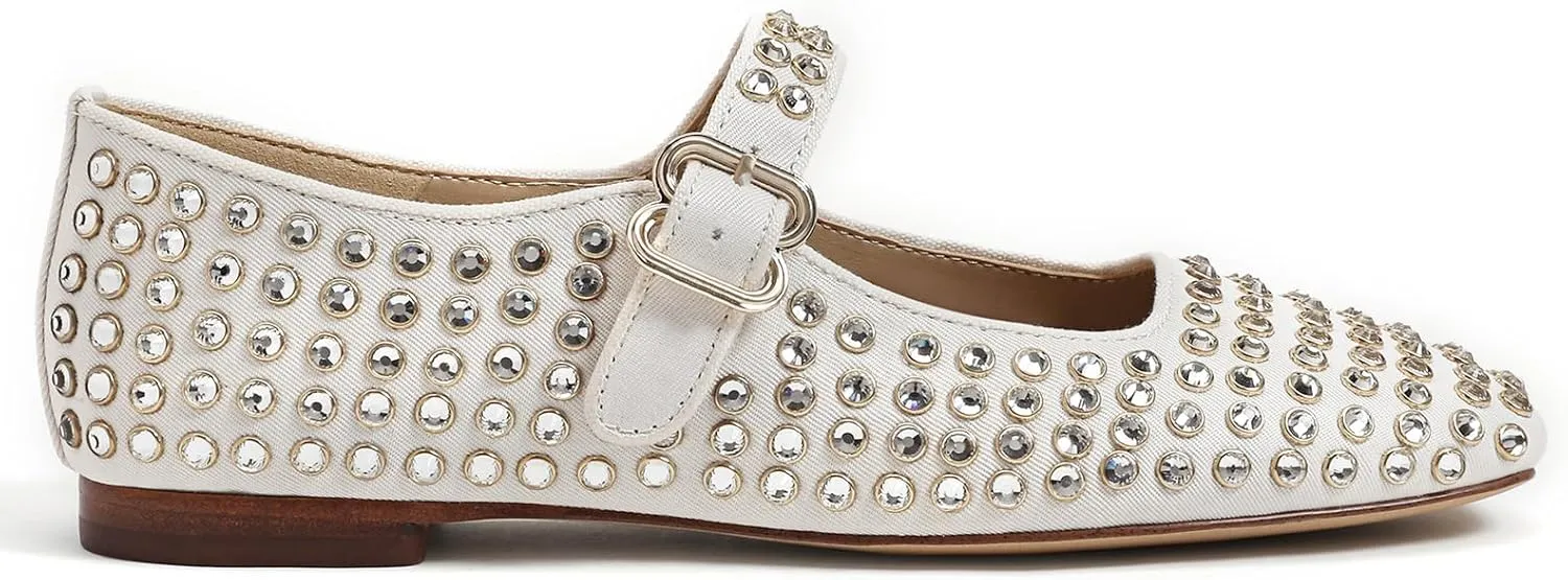 Rhinestone Flats for Women Studded Ballet Flats Sparkly Square Toe Buckle Strap Ballerina Mary Jane Shoes