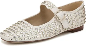 Rhinestone Flats for Women Studded Ballet Flats Sparkly Square Toe Buckle Strap Ballerina Mary Jane Shoes