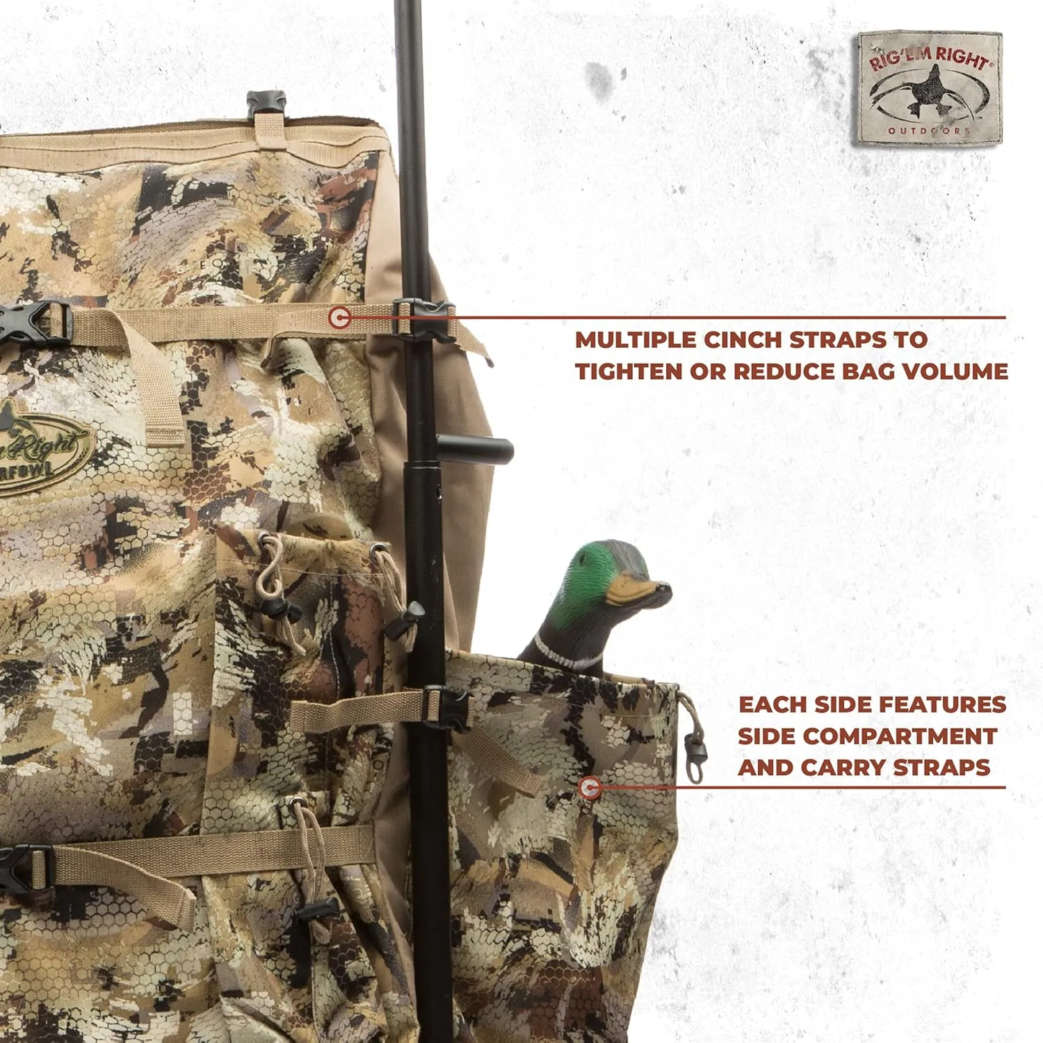 Rig'Em Right Waterfowl Refuge Runner Decoy Duck Hunting Backpack with Deluxe Padded Backrest and Shoulder Straps (Gore Optifade Marsh Camo)