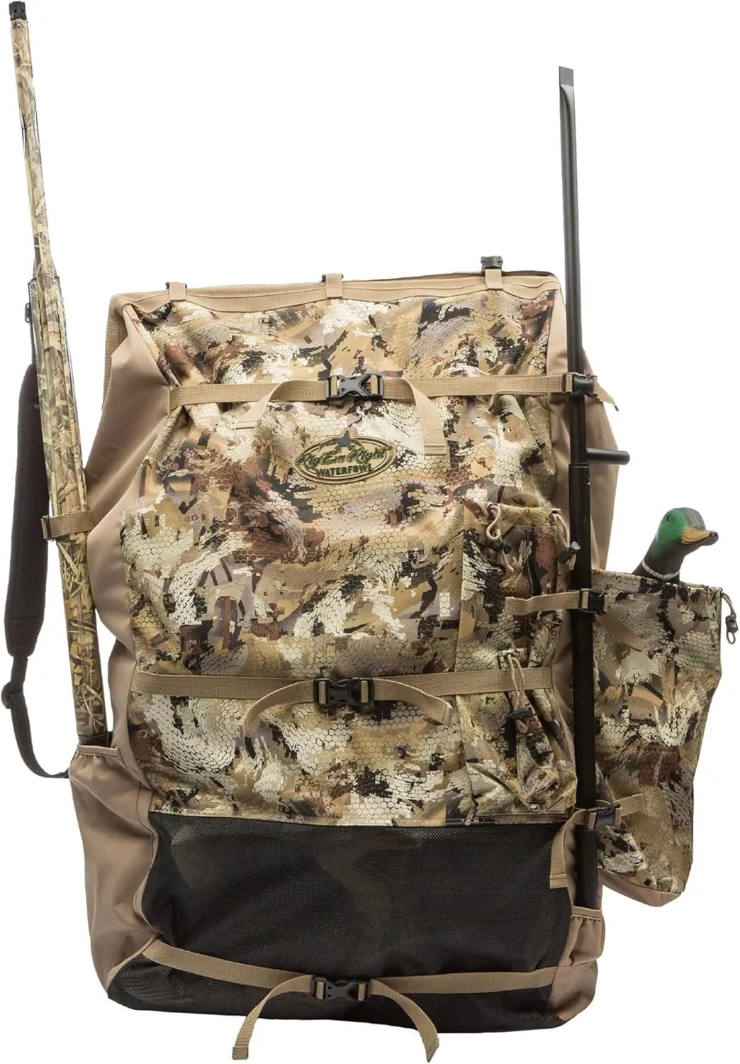 Rig'Em Right Waterfowl Refuge Runner Decoy Duck Hunting Backpack with Deluxe Padded Backrest and Shoulder Straps (Gore Optifade Marsh Camo)
