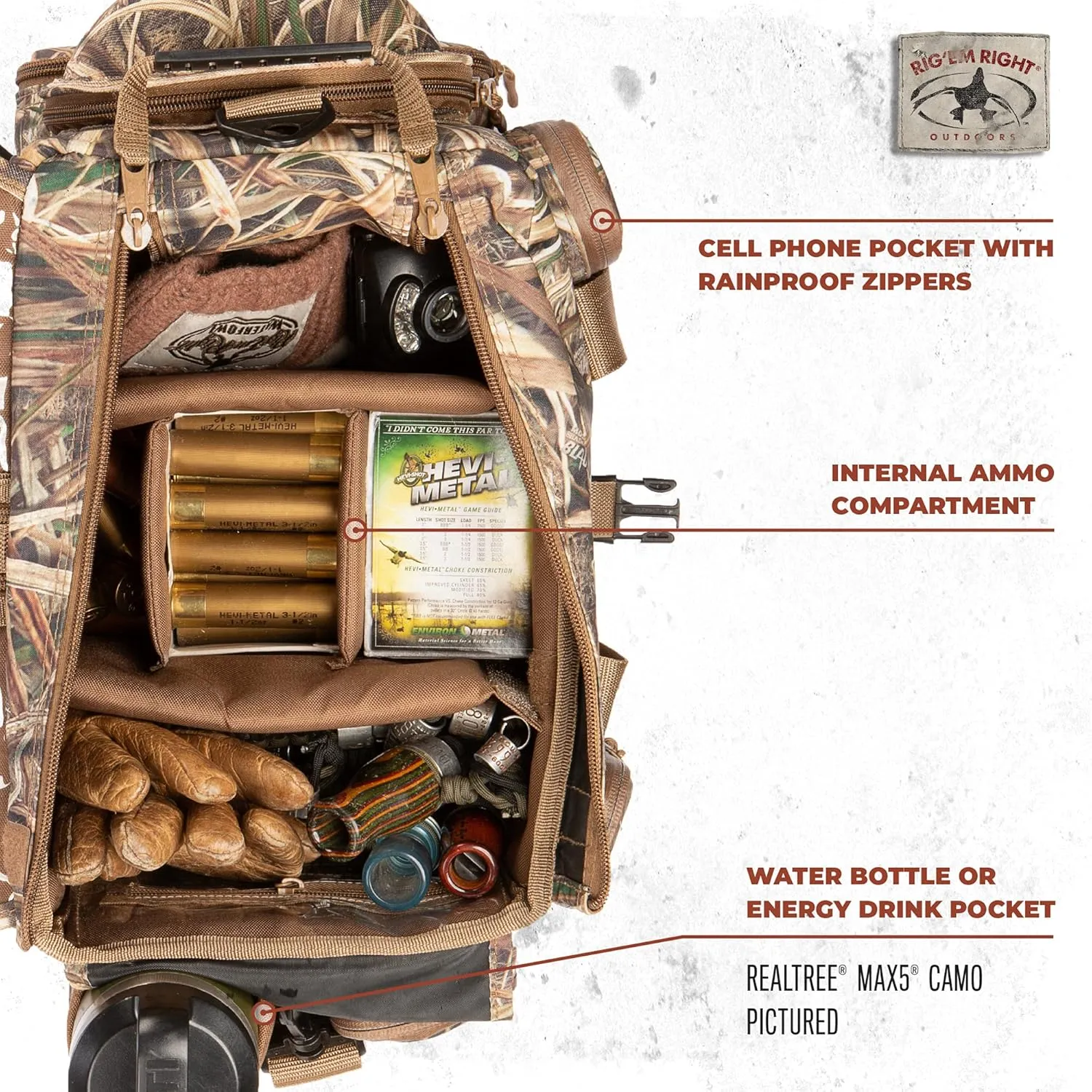 Rig'Em Right Waterfowl Standard Shell Shocker Duck Hunting Blind Bag with Sunglasses Case, Drink Holder, Ammo Compartment and More (Mossy Oak Bottom Lands Camo)