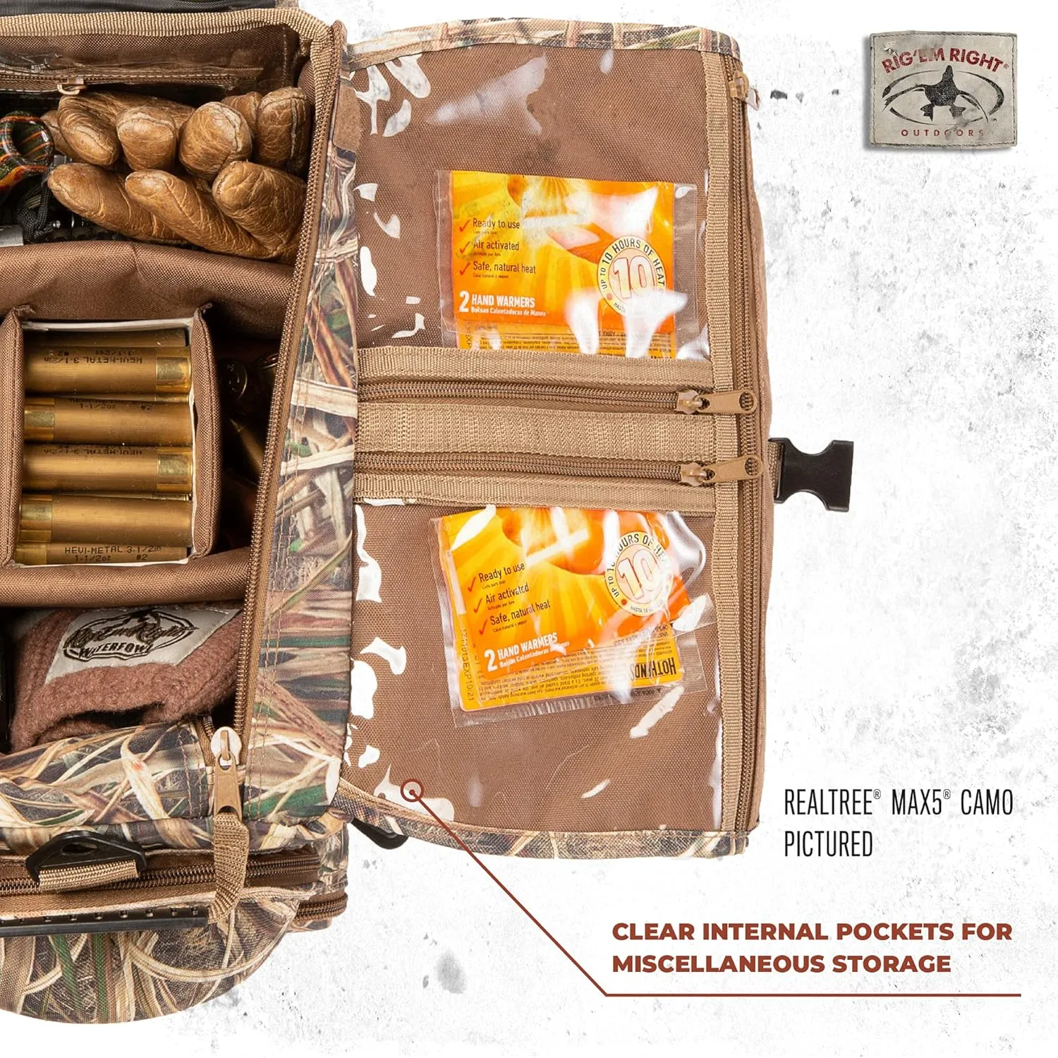 Rig'Em Right Waterfowl Standard Shell Shocker Duck Hunting Blind Bag with Sunglasses Case, Drink Holder, Ammo Compartment and More (Mossy Oak Bottom Lands Camo)