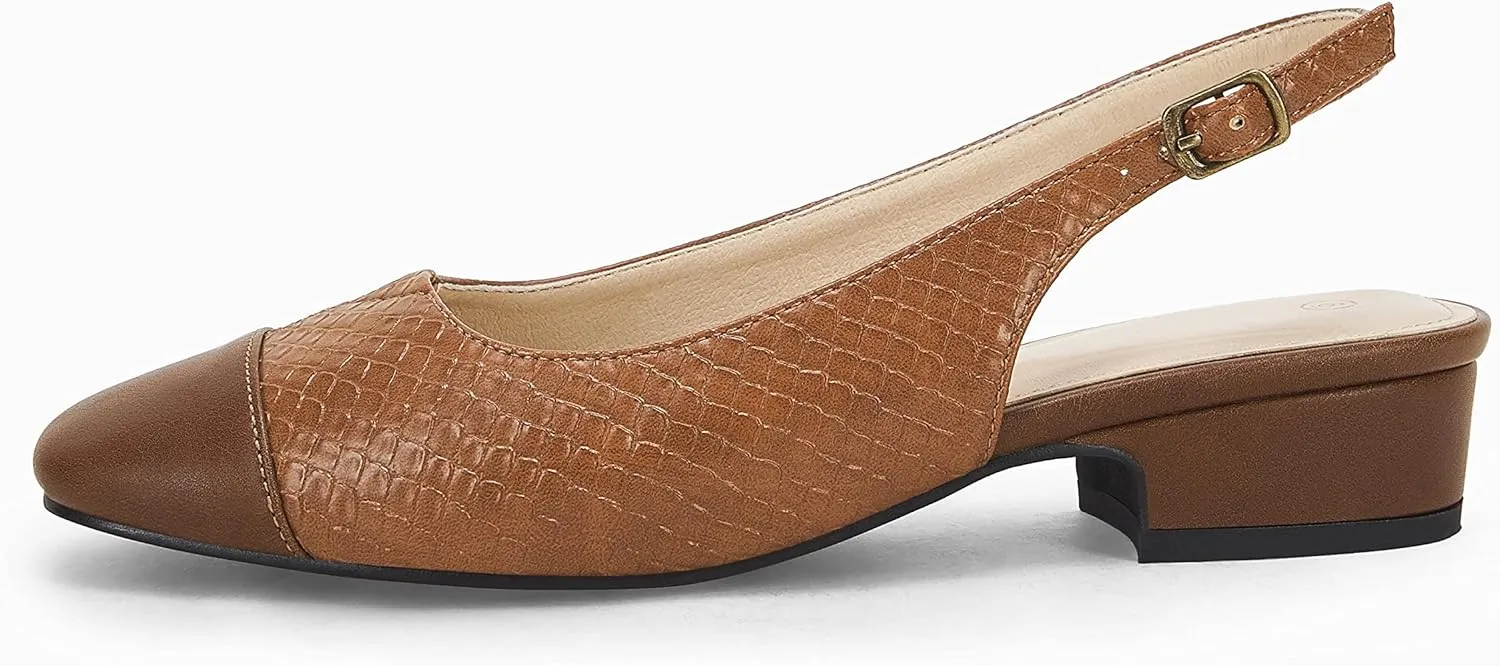 Rilista Women's Slingback Low Heels Closed Toe Chunky Block Heel Comfortable Office Dress Pumps Shoes
