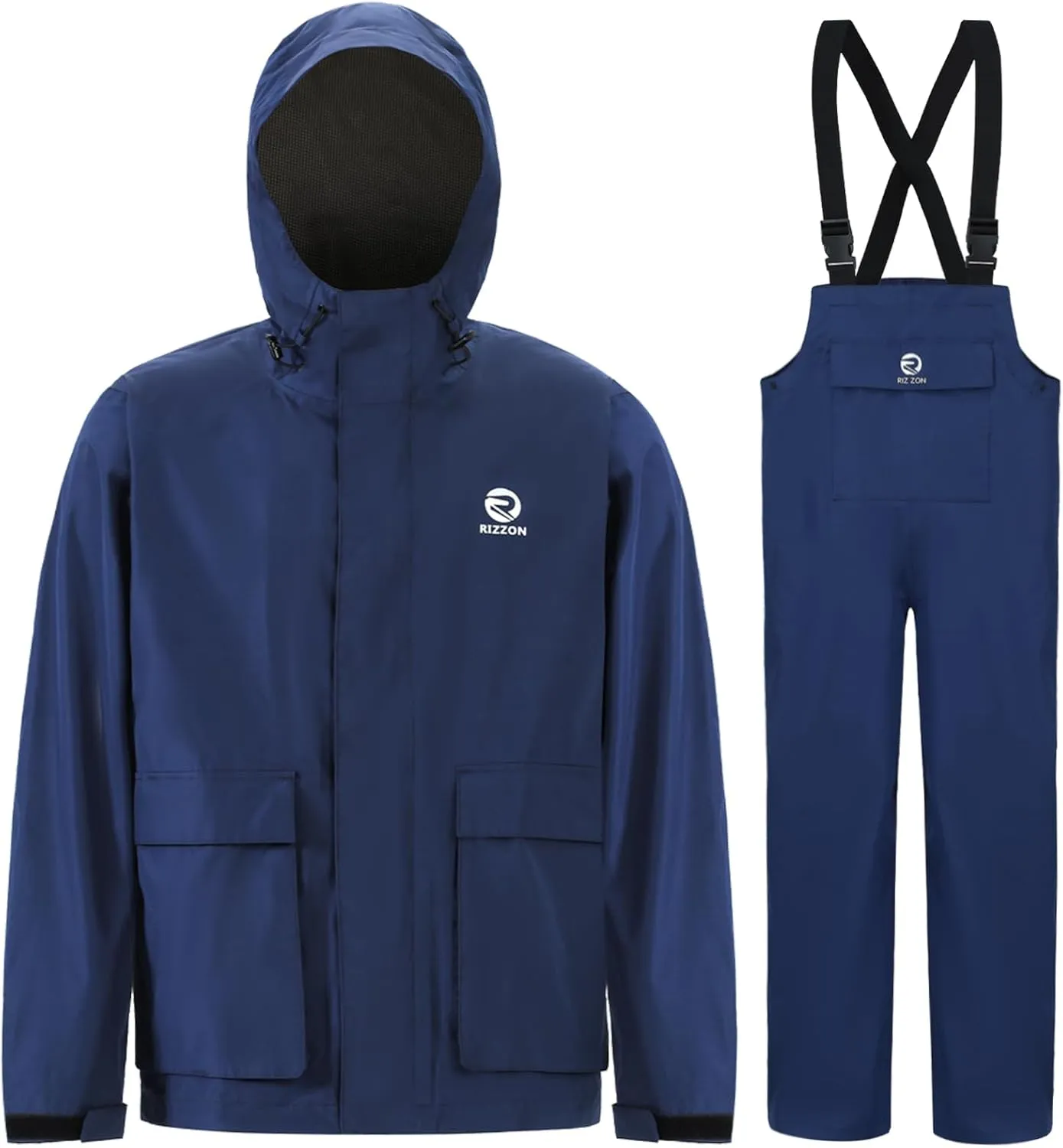 Rizzon Fishing Rain Suit for Men Waterproof Sailing Rain Jacket Bib Pants With Hood Foul Weather Gear