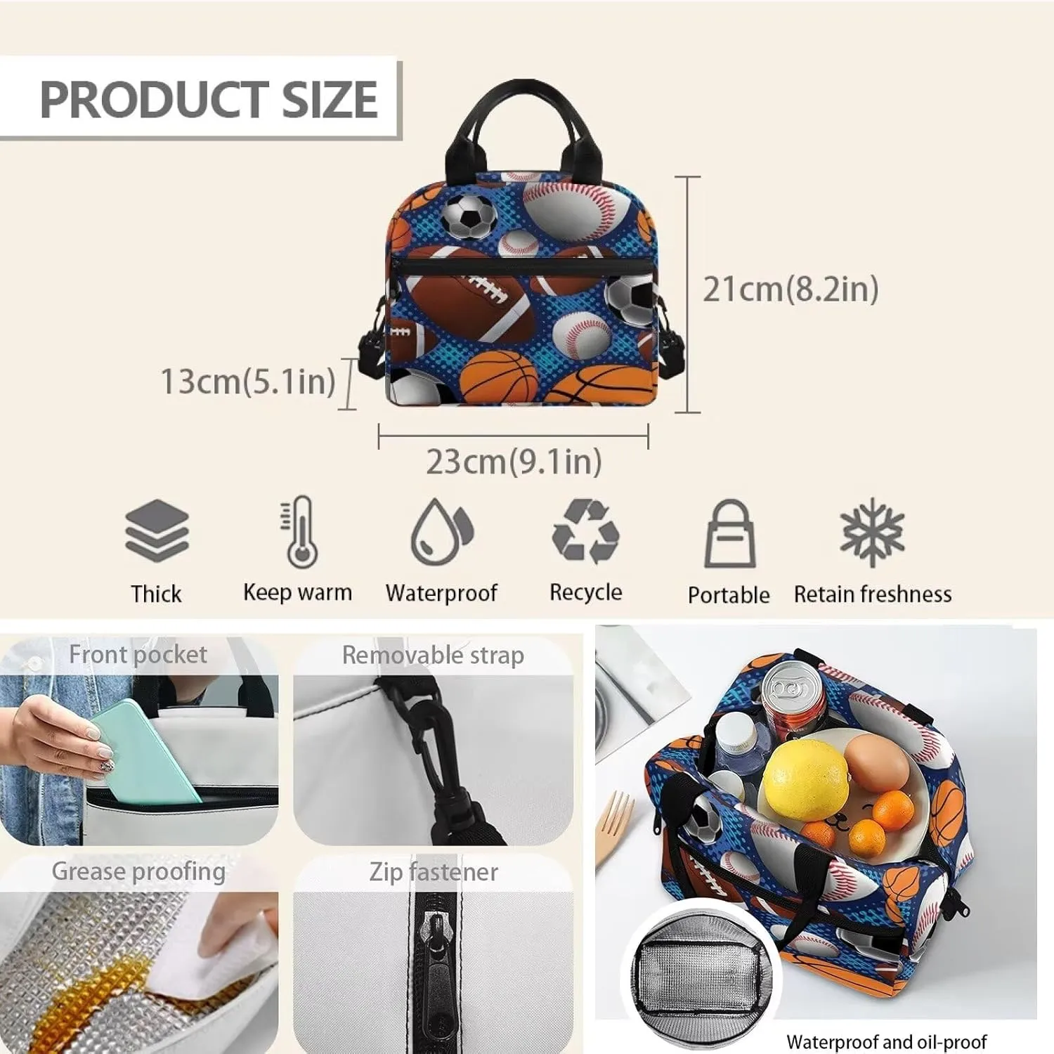 Rnyleeg Kids Backpack 3 In 1 American Flag Rugby Football Print Boys Preschool Bookbag School Bag Set with Thermal Lunch Box Pencil Holder