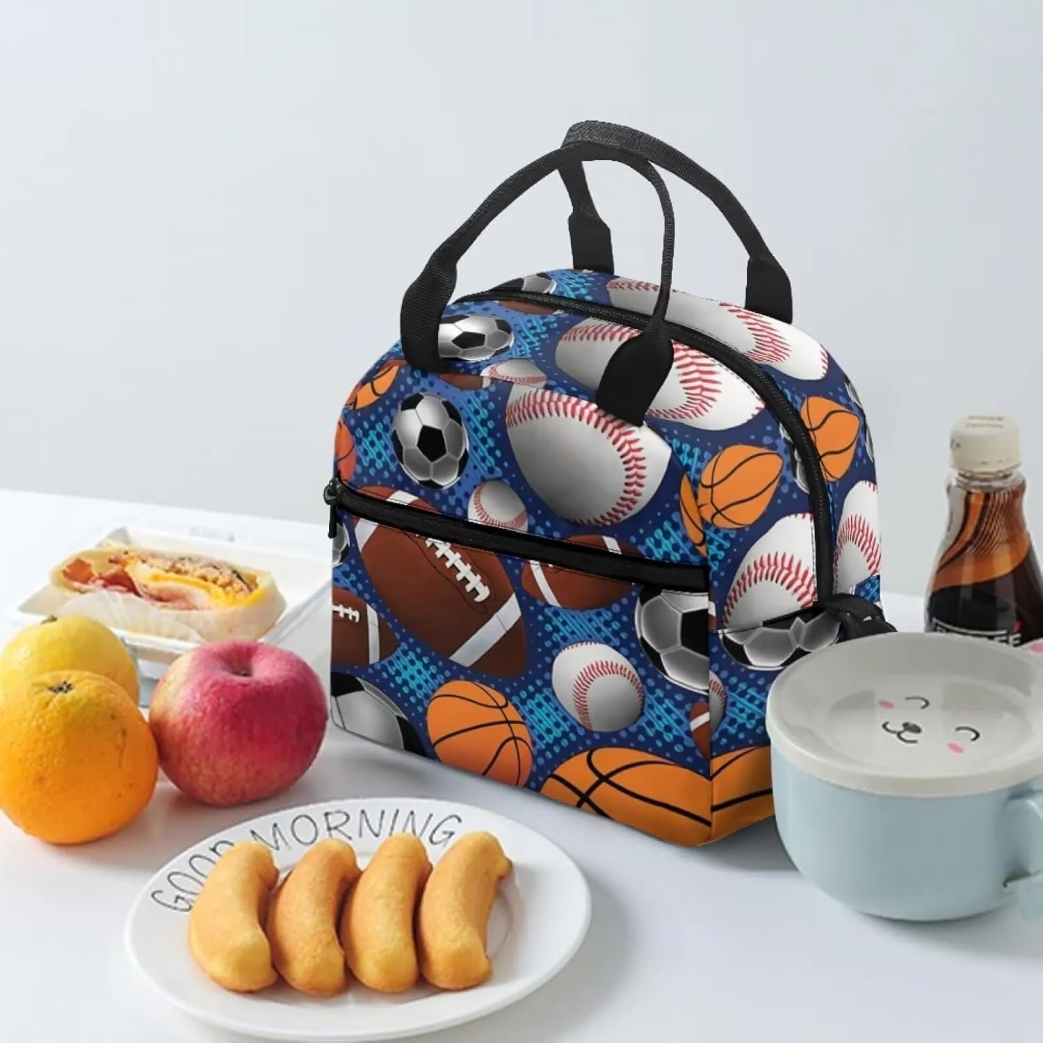 Rnyleeg Kids Backpack 3 In 1 American Flag Rugby Football Print Boys Preschool Bookbag School Bag Set with Thermal Lunch Box Pencil Holder