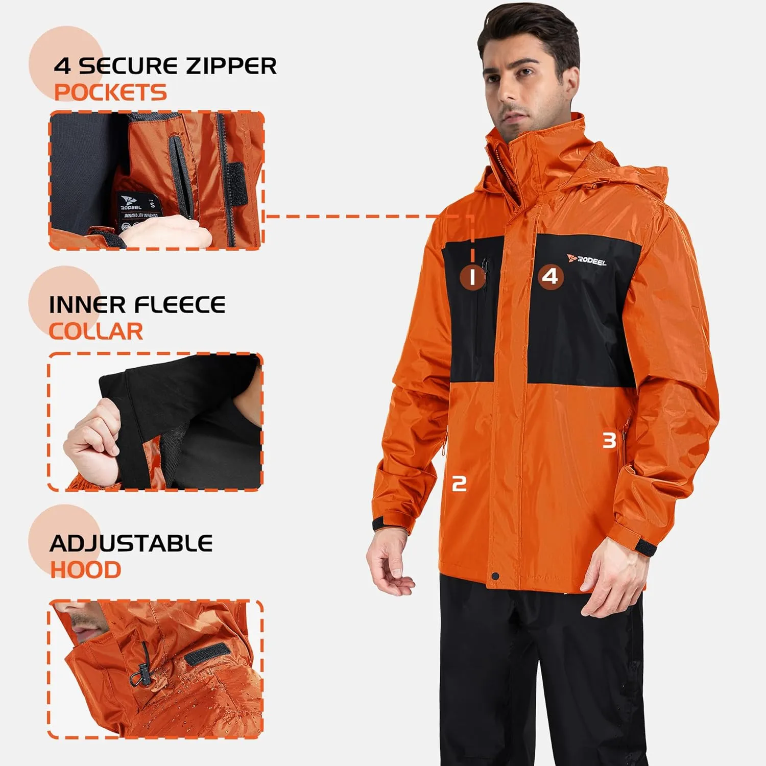 Rodeel Waterproof Fishing Rain Suit for Men (Rain gear Jacket & Trouser Suit)