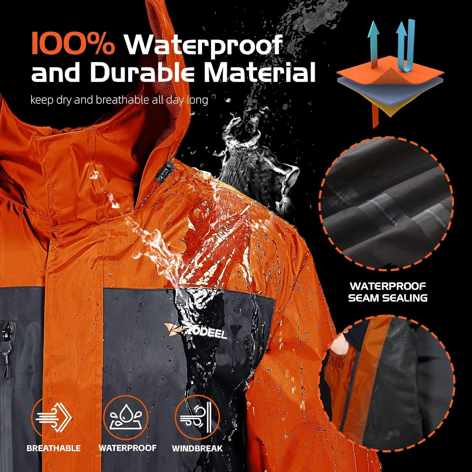 Rodeel Waterproof Fishing Rain Suit for Men (Rain gear Jacket & Trouser Suit)