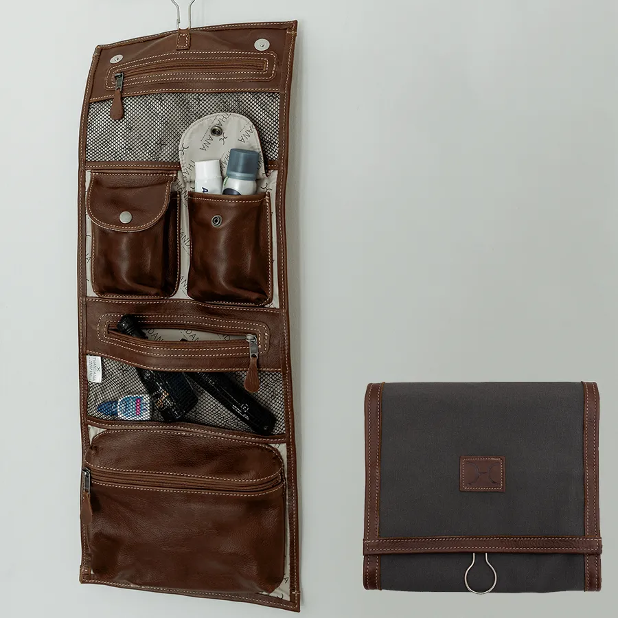 Roll Up Toiletry Wax Canvas & Leather