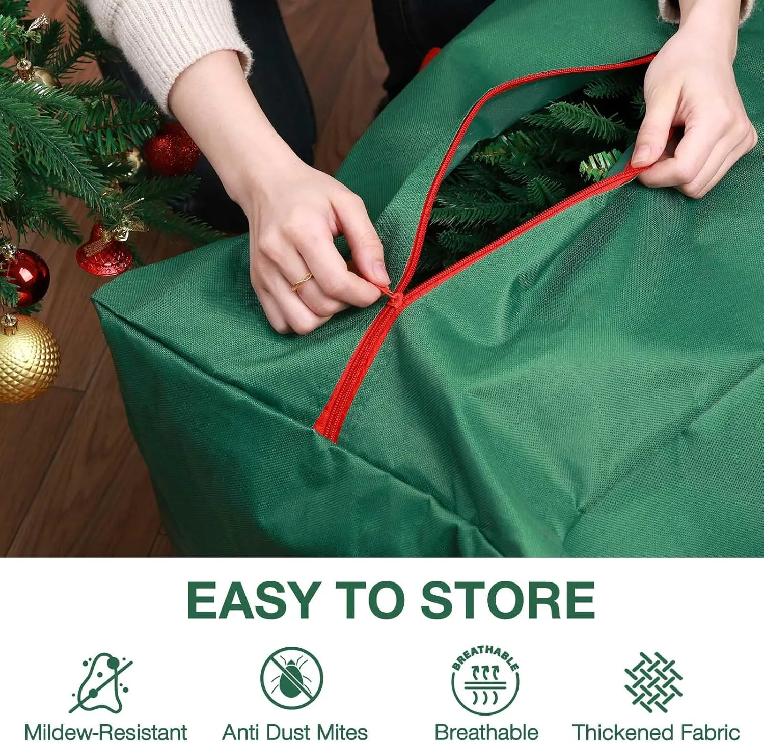 Rolling Christmas Tree Storage Bag - Storage for 9-Foot Christmas tree bag, Durable Handles and Wheels - Large Christmas Tree Box Heavy Duty Xmas Storage Container (Green, 9FT)