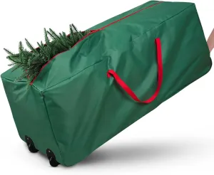 Rolling Christmas Tree Storage Bag - Storage for 9-Foot Christmas tree bag, Durable Handles and Wheels - Large Christmas Tree Box Heavy Duty Xmas Storage Container (Green, 9FT)