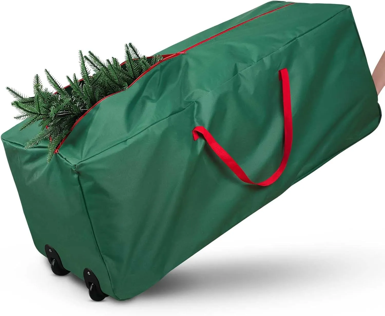 Rolling Christmas Tree Storage Bag - Storage for 9-Foot Christmas tree bag, Durable Handles and Wheels - Large Christmas Tree Box Heavy Duty Xmas Storage Container (Green, 9FT)