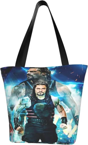 Roman Wrestler Reigns Reusable Grocery Bag for Kitchen Shopping Handbag Tote Bags with Zipper Unisex Convenient Shoulder Bag Daily Bags for Sports
