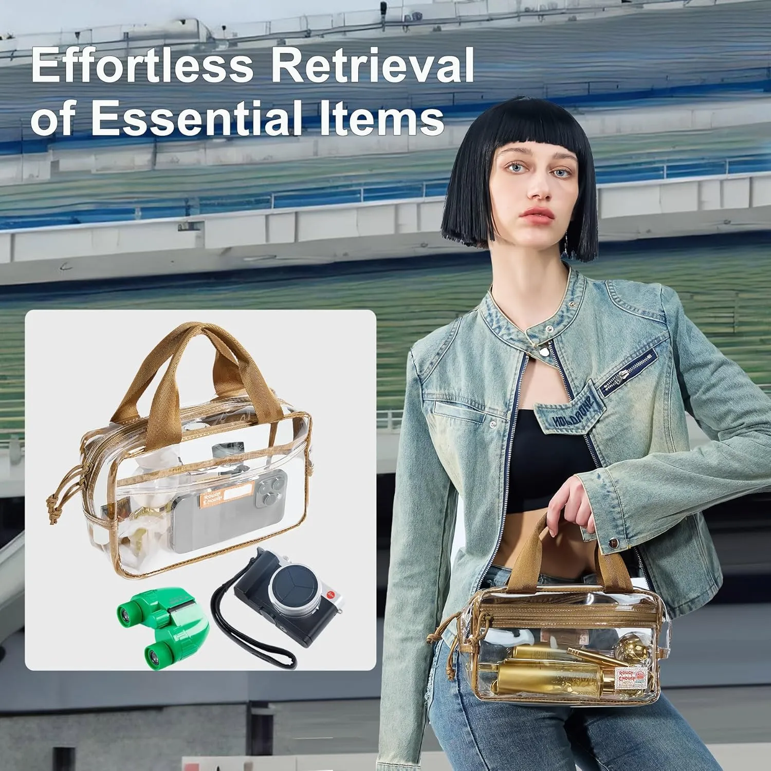 Rough Enough Clear Stadium Bag Handbag for Women Event Concert Sport Fans Fashion Cute Stylish
