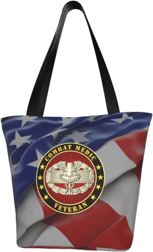 Rqwaaed Army Combat Medic Veteran Women'S Casual One Shoulder Carry Shopping Bag Large Capacity Working Storage Handbag