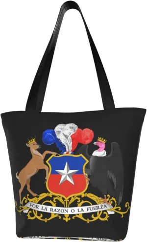 Rqwaaed Coat of Arms Chile Women'S Casual One Shoulder Carry Shopping Bag Large Capacity Working Storage Handbag