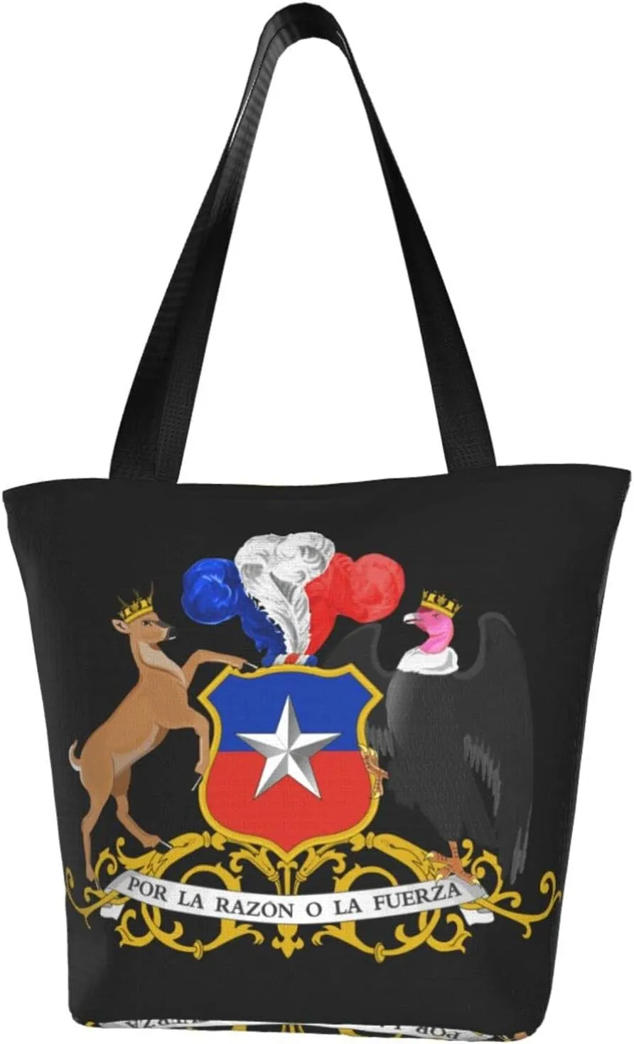 Rqwaaed Coat of Arms Chile Women'S Casual One Shoulder Carry Shopping Bag Large Capacity Working Storage Handbag