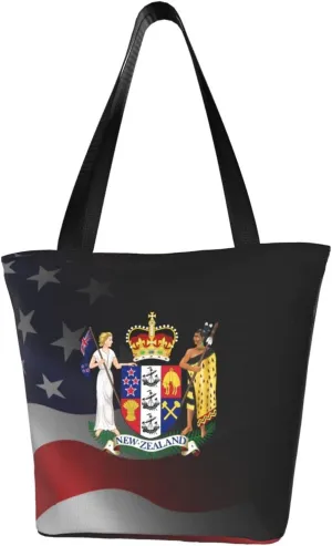 Rqwaaed Coat of Arms of New Zealand Women'S Casual One Shoulder Carry Shopping Bag Large Capacity Working Storage Handbag